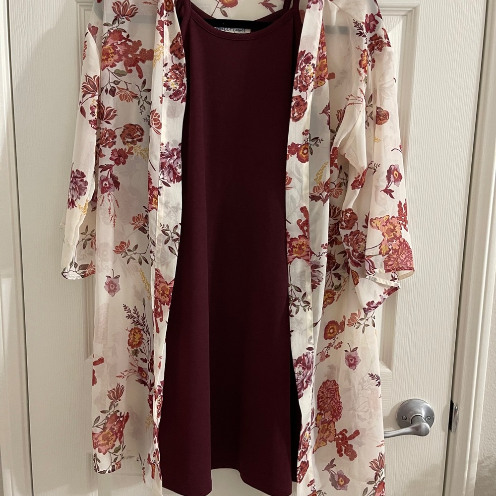 burgundy mid dress with matching kimono